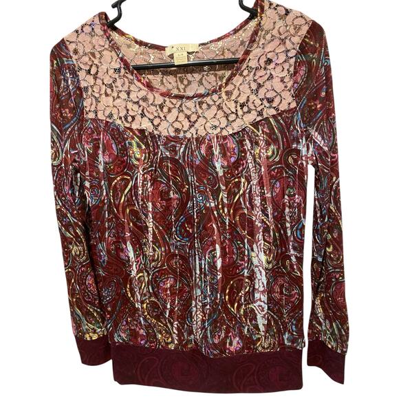 Forever 21 Paisley Long Sleeve Blouse Small Purple Lace Colorful Boho Hippie Art - Picture 5 of 5